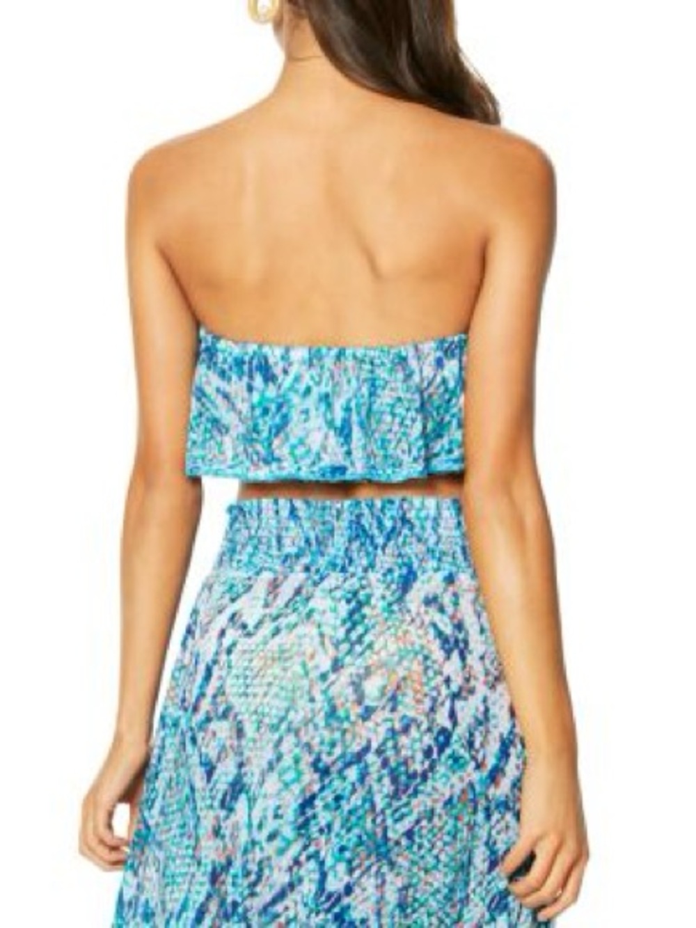 *NWT* Ramy Brook Women’s Turquoise Printed Meena Bandeau Cropped Top, Size Large - Picture 2 of 13